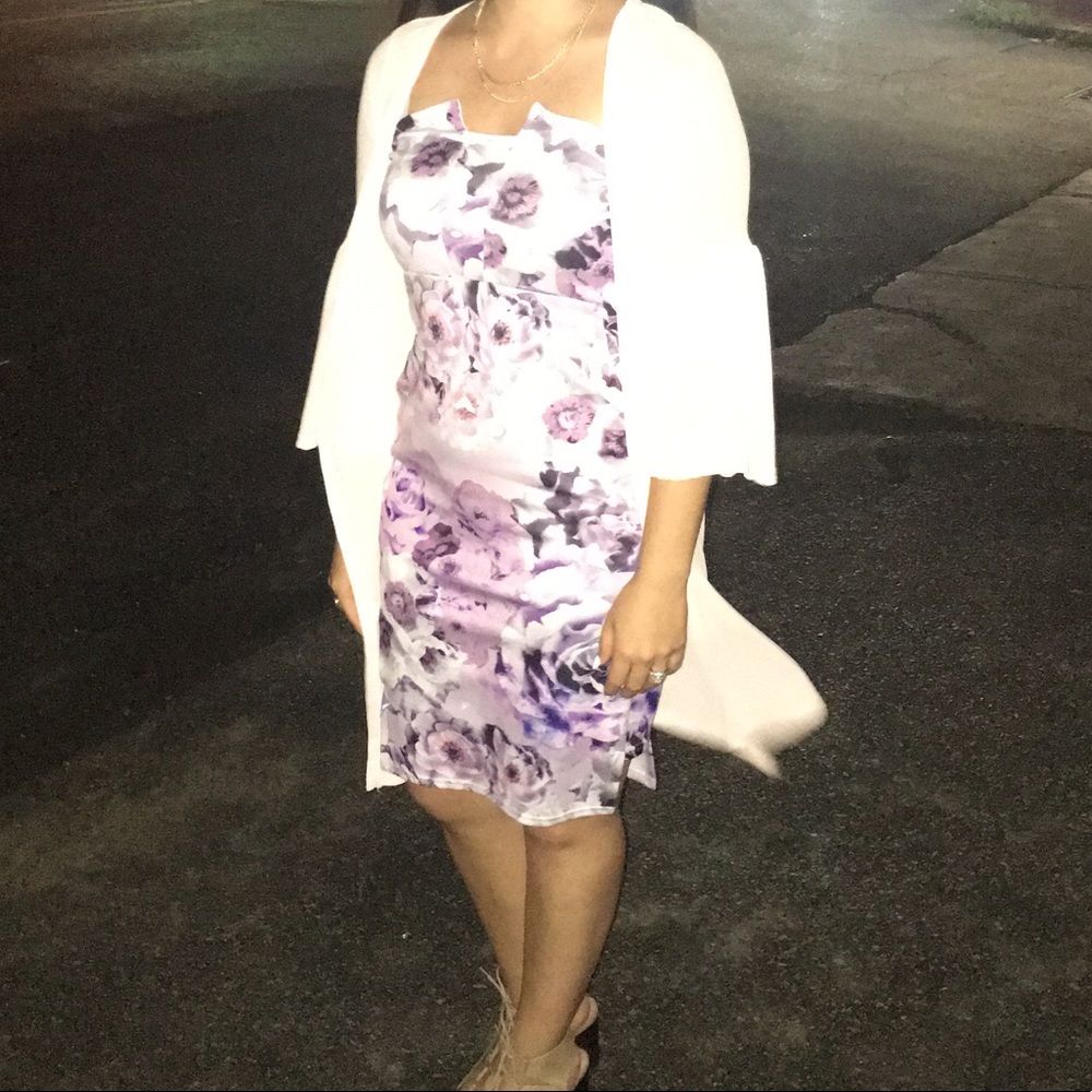 Super cute strapless purple floral dress